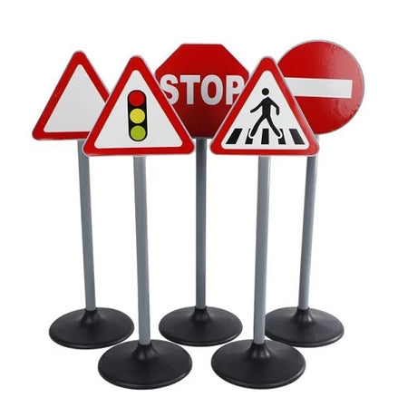 Kids Globe large traffic signs set showing five road signs including stop and no entry signs
