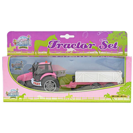 Boxed Kids Globe pink tractor and trailer farm toy set