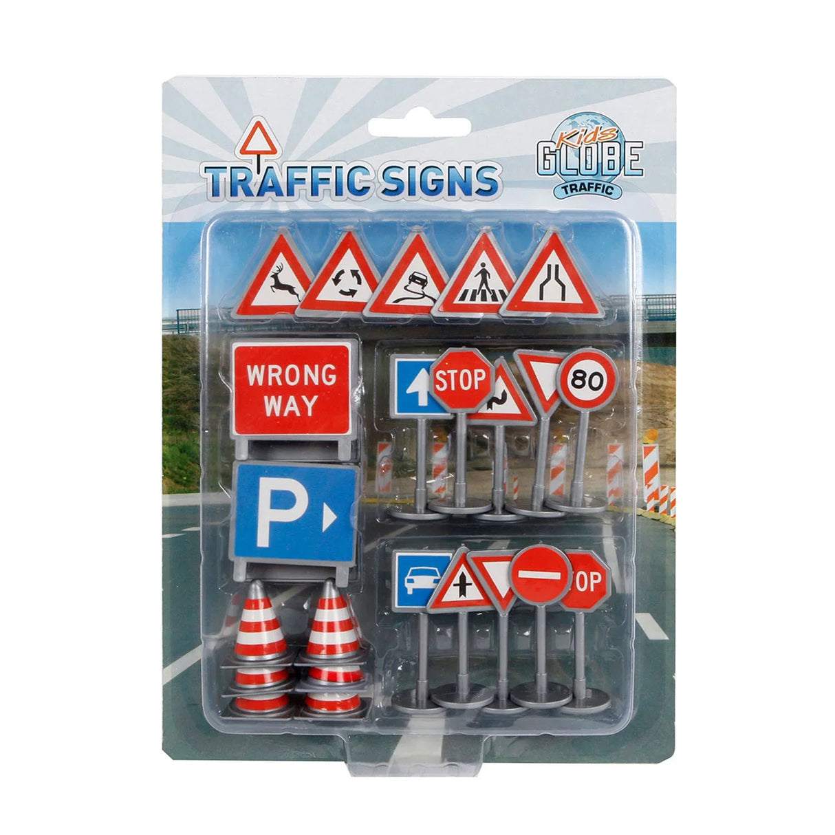 Kids Globe Traffic Signs 25 pack toy accessory set with cones and road signs Ireland