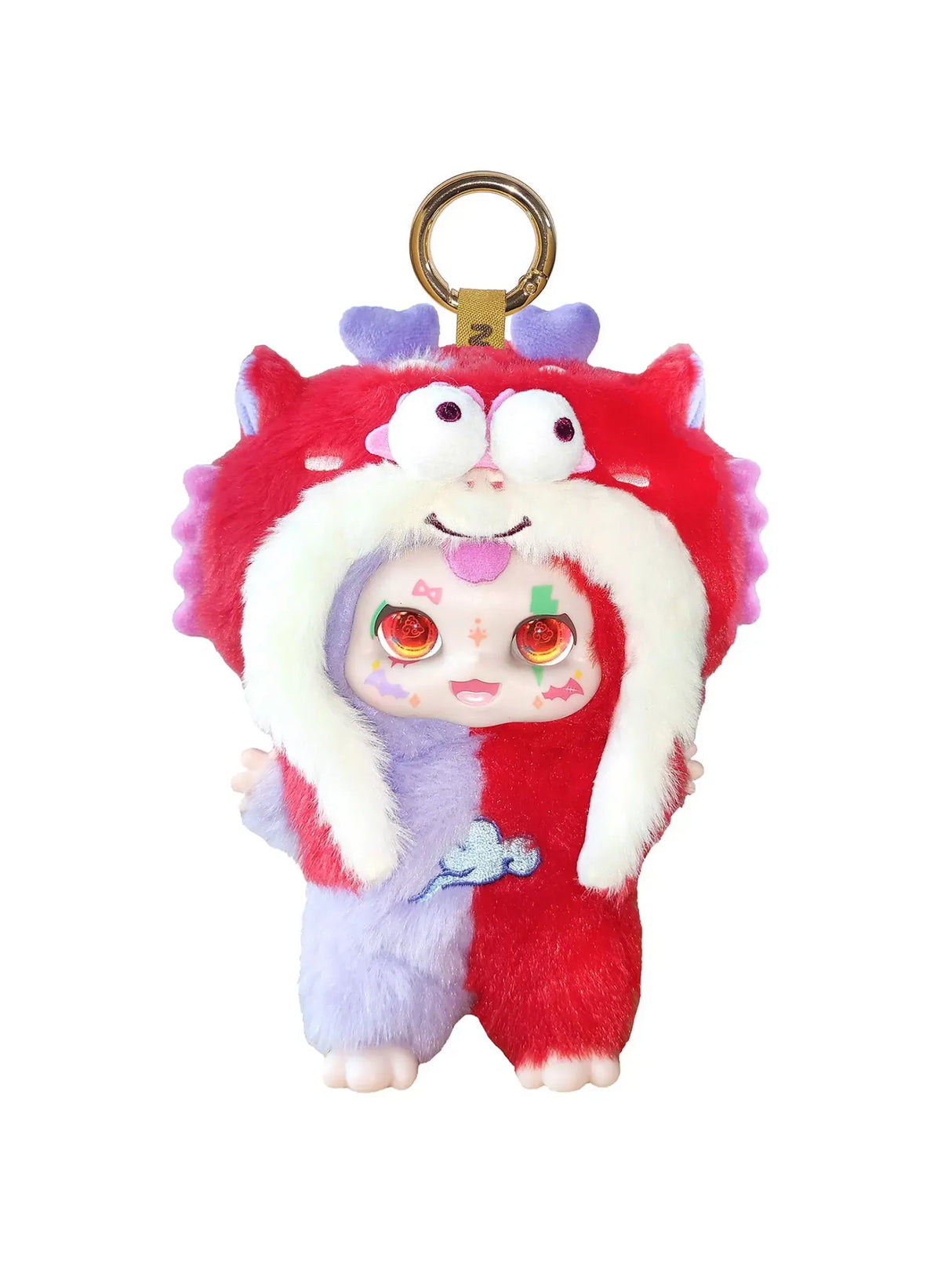 Kimmon Dreams of the Wilderness red plush character with white eyes and gold keychain loop