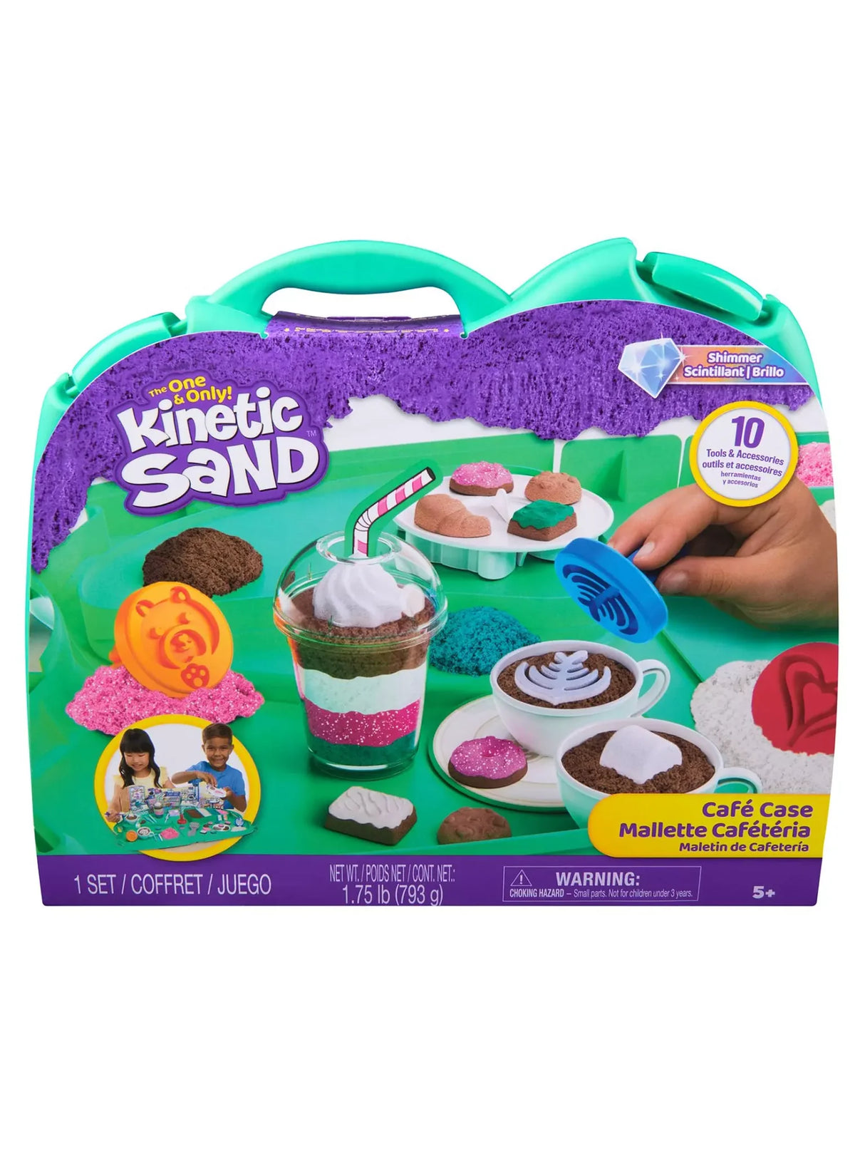 Kinetic Sand Café Case packaging showing box with colourful café play accessories in Ireland.