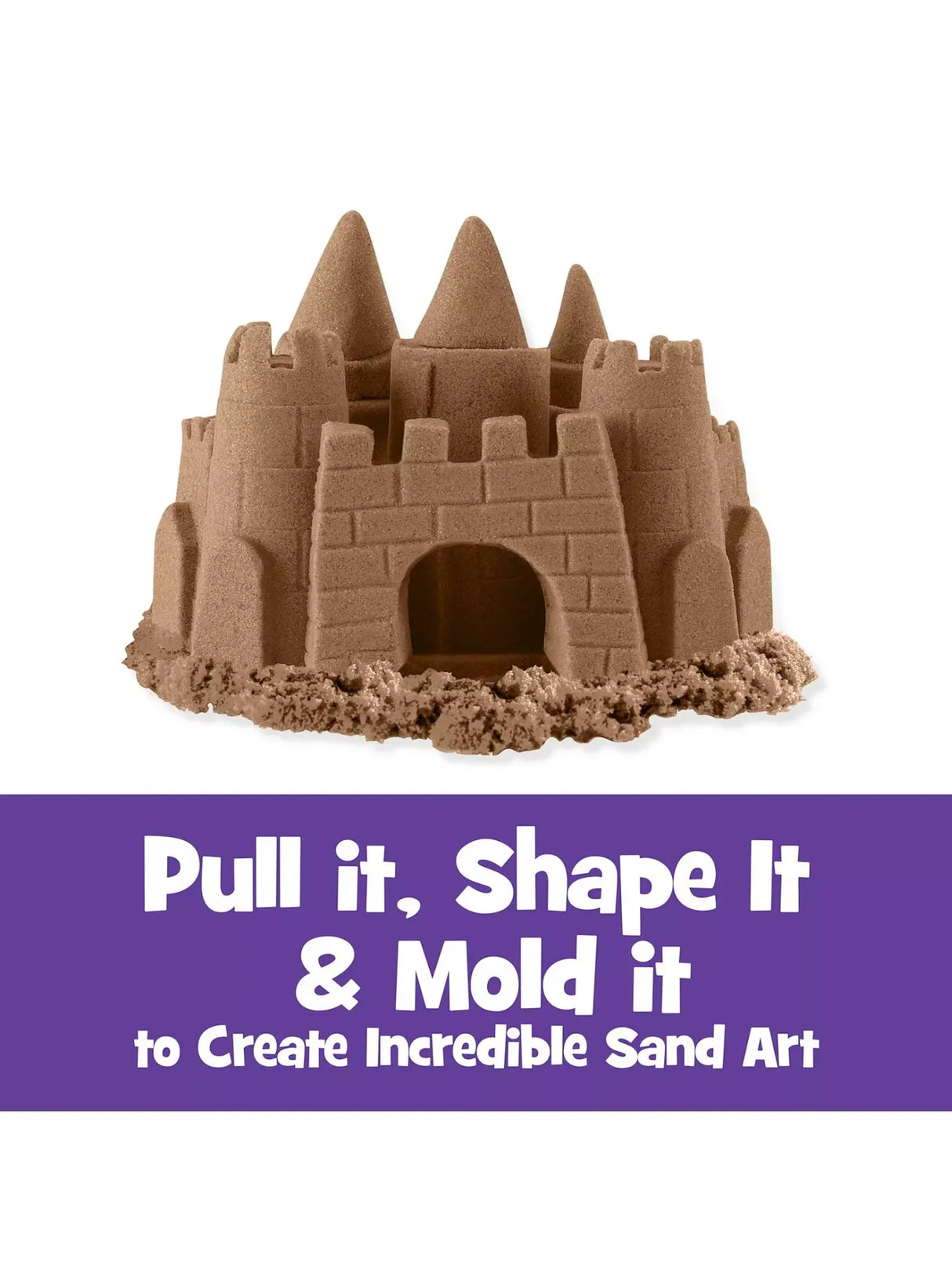 Kinetic Sand brown castle sculpture built from moulded sand – Ireland