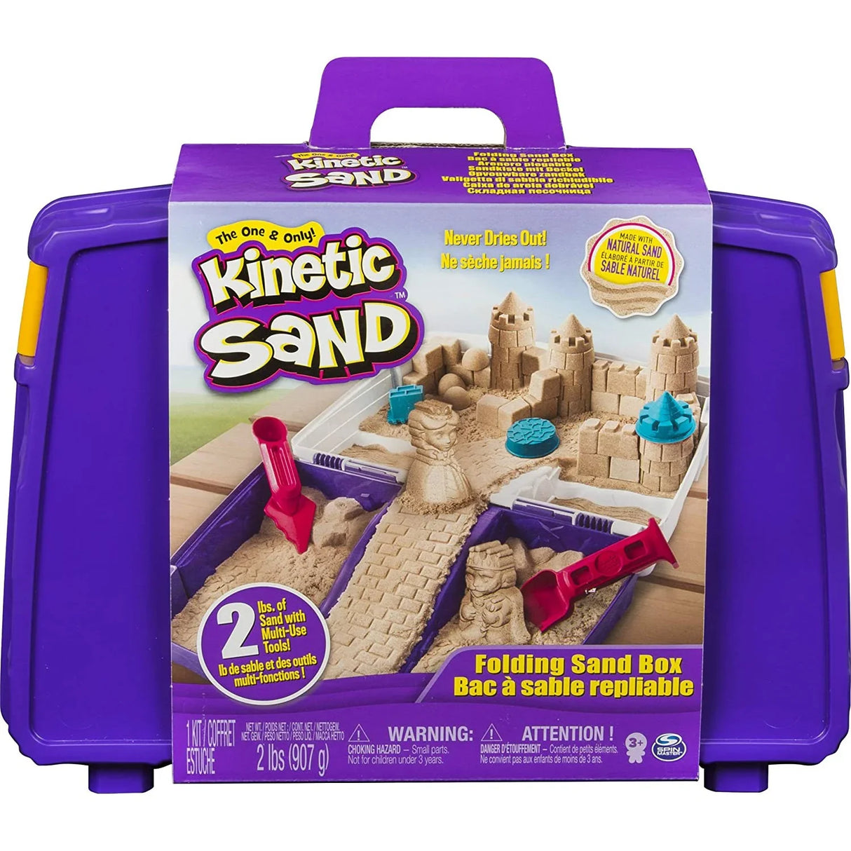 Kinetic Sand Folding Sandbox retail box with castle sand display – Ireland