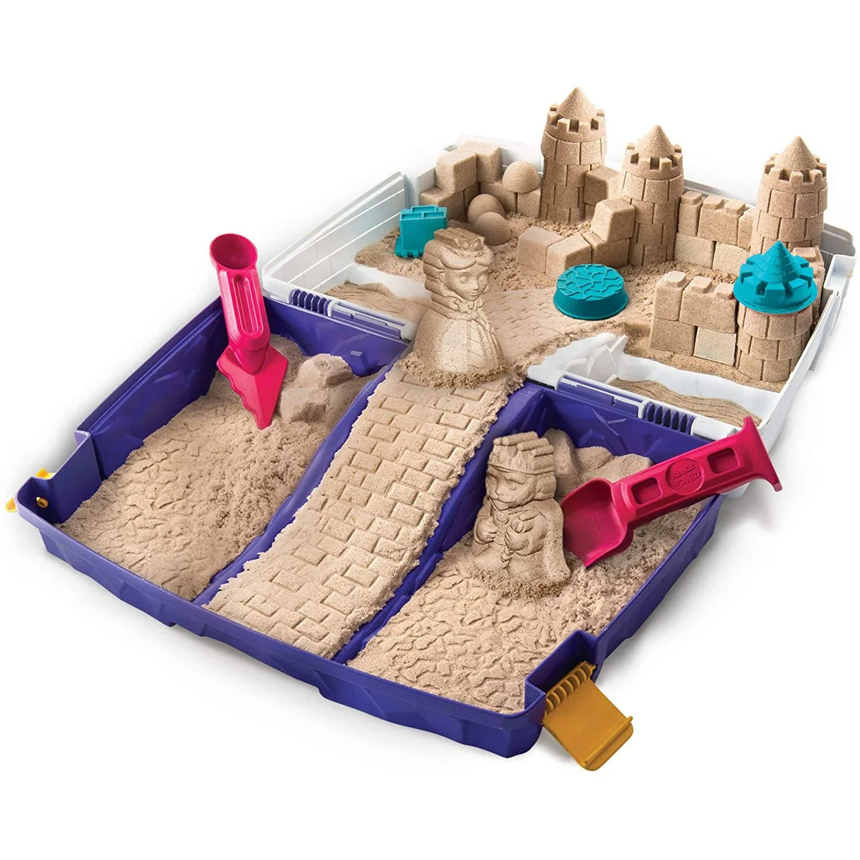 Opened Kinetic Sand Folding Sandbox play area with tools and moulds – Ireland