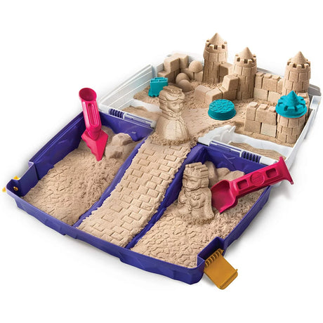 Opened Kinetic Sand Folding Sandbox play area with tools and moulds – Ireland