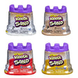 Four Kinetic Sand single containers in white, natural sand, red and yellow colours
