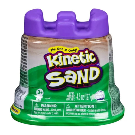 Green Kinetic Sand single container with purple sandcastle lid