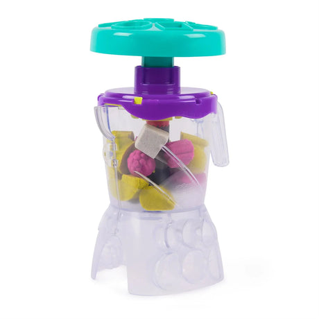 Kinetic Sand Smoothie Mixer blender filled with yellow, pink and white sand shapes