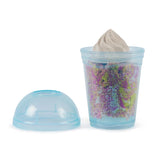 Kinetic Sand Smoothie Mixer smoothie cup filled with layered coloured sand and white topping