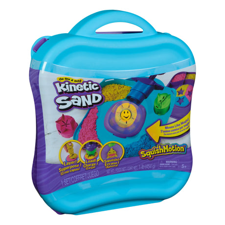 Kinetic Sand SquishMotion playset box packaging showing colored sand and included tools in Ireland.