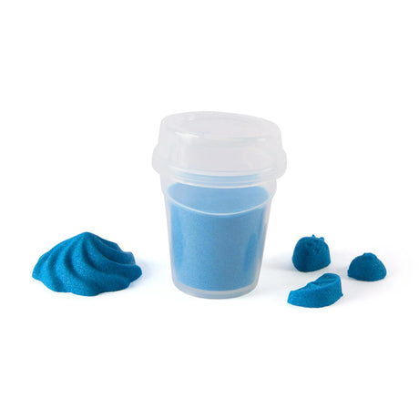 Kinetic Sand Surprise Takeout Treats with blue sand cup, blue shaped sand and small blue pieces