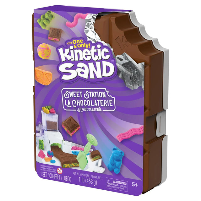 Kinetic Sand Sweet Station packaging shown at an angle with chocolate bar shaped side
