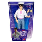 KPop Demon Hunters Saja Boys Jinu Doll in retail packaging with pink sunglasses and soda can accessories 