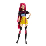 KPop Demon Hunters HUNTR/X Mira Doll full view wearing her How It's Done outfit with long pink hair and black boots