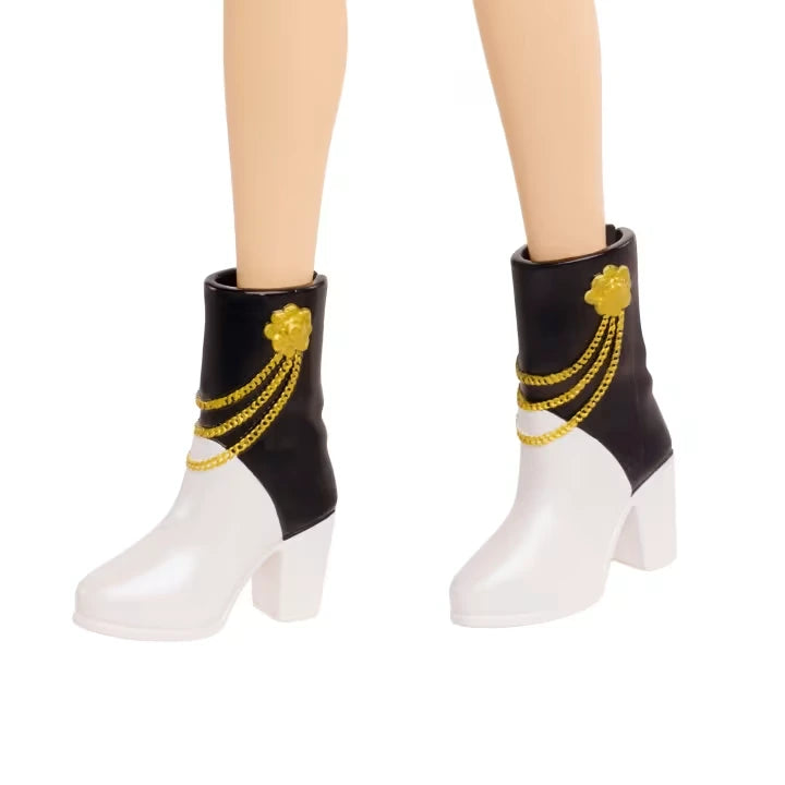 KPop Demon Hunters Mira Singing Doll black and white heeled boots