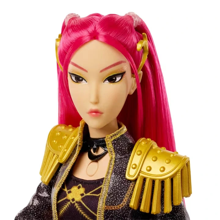 KPop Demon Hunters Mira Singing Doll close up showing pink hair and face