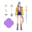 KPop Demon Hunters HUNTR/X Rumi Action Figure with Four Tiger Sword, interchangeable faces and hands, kimbap roll, ramyeon cup and purple display stand