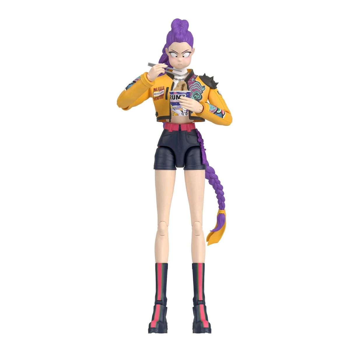 KPop Demon Hunters HUNTR/X Rumi Action Figure holding chopsticks and a ramyeon cup in her How It's Done outfit