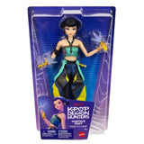 KPop Demon Hunters HUNTR/X Zoey Doll in retail packaging with purple HUNTR/X branding and included Spirit Blades