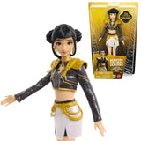 KPop Demon Hunters HUNTR/X Zoey Singing Doll in her Golden outfit beside the retail packaging