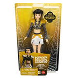 KPop Demon Hunters HUNTR/X Zoey Singing Doll in yellow and black retail packaging with Golden singing feature shown on the front