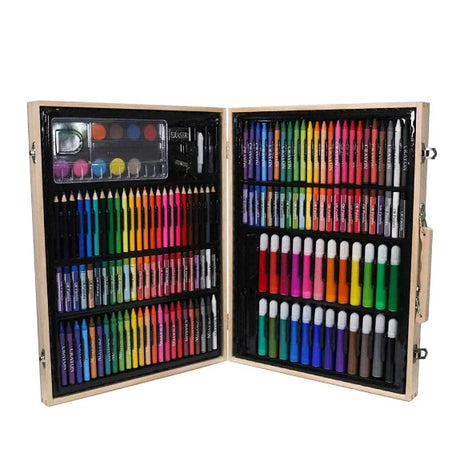 Fully opened Kreative Kids 168 Piece Art Set with crayons, pens and paints visible – Ireland