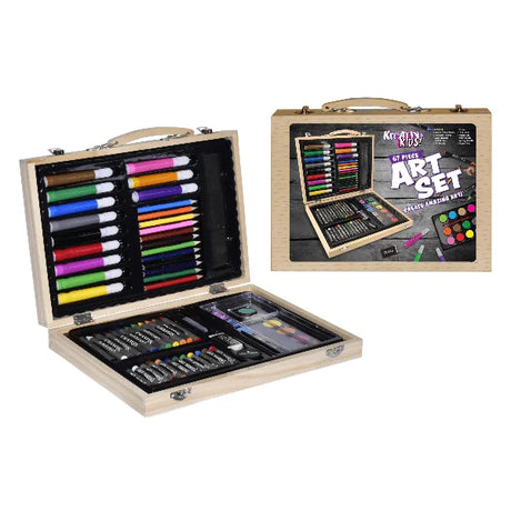 Open Kreative Kids Art Set showing felt tips, pencils, paints and case interior – Ireland