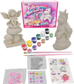 Kreative Kids Paint Your Own Fairy & Unicorn Kit with box, unpainted fairy figure and unpainted unicorn figure