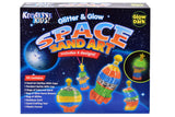 Close-up of glowing green bottle design from the Glitter & Glow Space Sand Art kit – Ireland