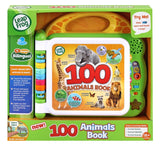 LeapFrog 100 Animals Book in its retail packaging showing the bilingual learning features, animal illustrations and 18 months age recommendation