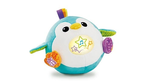 LeapFrog 123 Bounce with Me Penguin plush toy front view with star light panel and textured wings