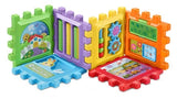 LeapFrog 6-in-1 Snap & Learn Busy Cube panels separated showing animal graphics, spinner and sliding activities