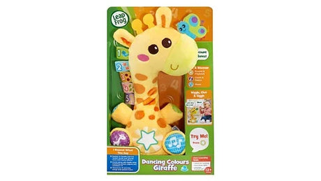 LeapFrog Dancing Colours Giraffe in retail box with features shown on front card – Ireland.