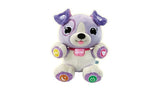 LeapFrog My Best Pal Violet purple plush puppy sitting upright with colourful interactive buttons on her paws and collar