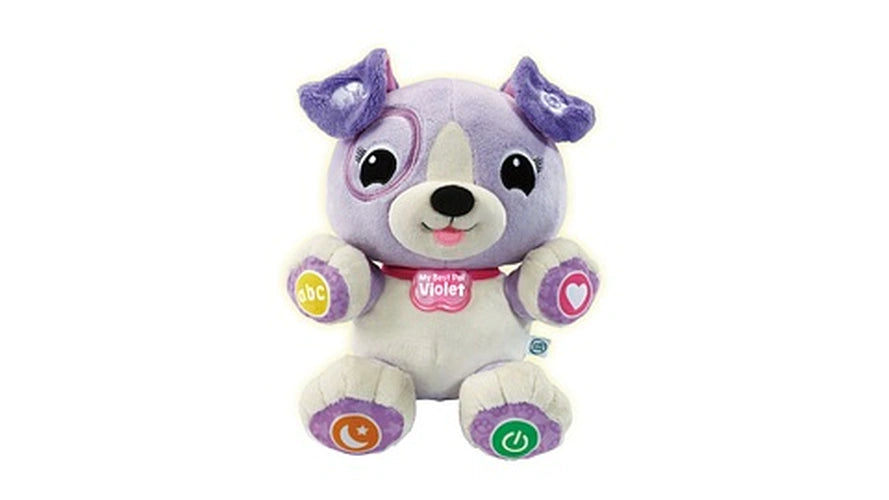 Front view of LeapFrog My Best Pal Violet showing her ABC, heart, moon and power buttons