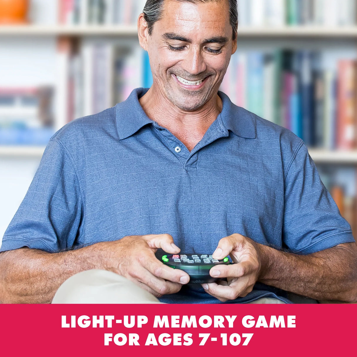 Adult playing Learning Resources BrainBolt handheld memory game