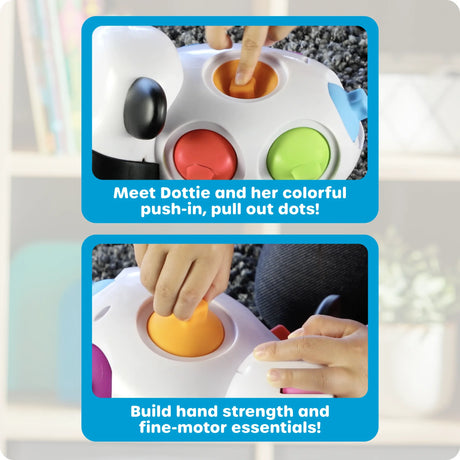 Close-up of Dottie’s colourful push-pull dots for tactile fine motor play – Ireland