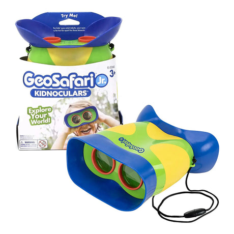Green and blue Kidnoculars packaging with breakaway strap and branding – Ireland