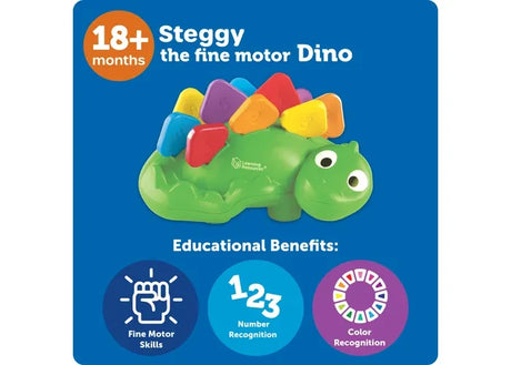 Learning Resources Steggy the Fine Motor Dino educational benefits graphic