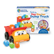 Learning Resources Tony the Peg Stacker Dump Truck with retail box packaging