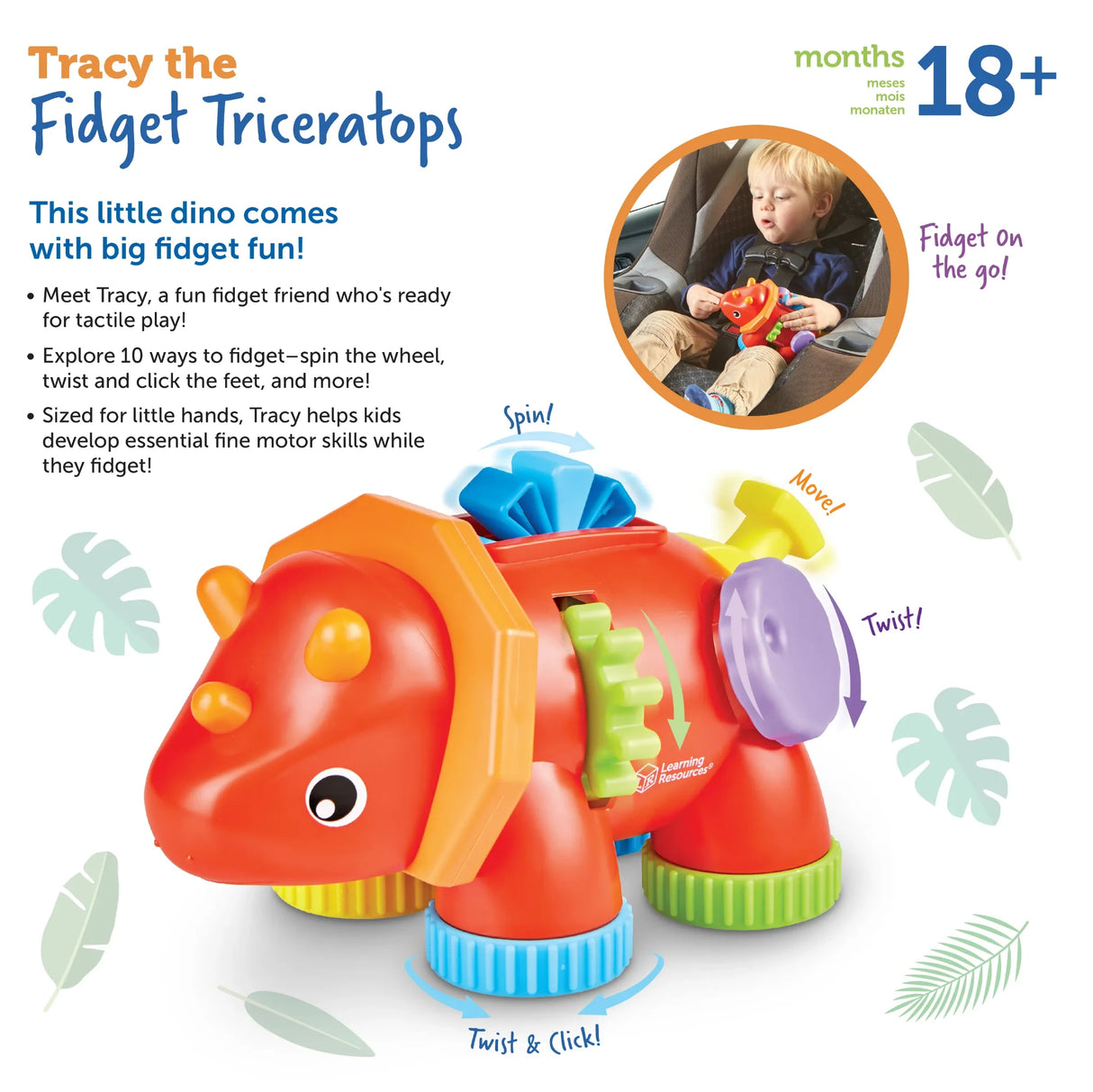 Diagram showing the ten sensory features of the Tracy Fidget Triceratops – Ireland