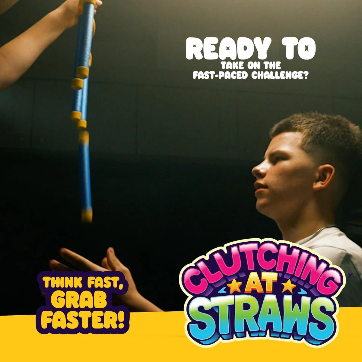 LeftField Toys Clutching At Straws Reaction Game image showing falling blue foam straws with game logo and challenge text