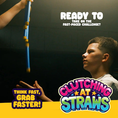 LeftField Toys Clutching At Straws Reaction Game image showing falling blue foam straws with game logo and challenge text