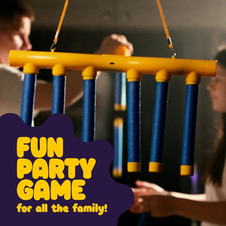 LeftField Toys Clutching At Straws Reaction Game image showing hanging blue foam straws with party game text