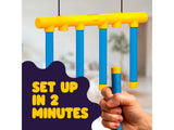 LeftField Toys Clutching At Straws Reaction Game set up image showing hanging unit and one blue foam straw held below