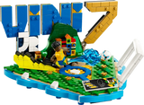 LEGO Editions Vini Jr. Football Highlights 43027 showing the colourful football display with blue VINI lettering, yellow number 7, Brazilian colours, Vini Jr. minifigure, football and signature plaque.