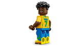 LEGO Editions Vini Jr. Football Highlights 43027 minifigure wearing a yellow Brazil football shirt with VINI JR and number 7 on the back, blue shorts and yellow boots.