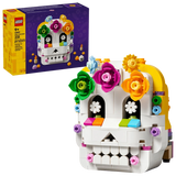 LEGO Altar of the Dead 40811 box beside the completed skull side of the model