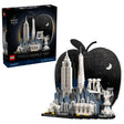 LEGO Architecture New York City The Big Apple retail box beside the completed black, white, blue and grey skyline model