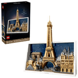LEGO Architecture Paris City of Love box beside the completed framed Paris skyline model